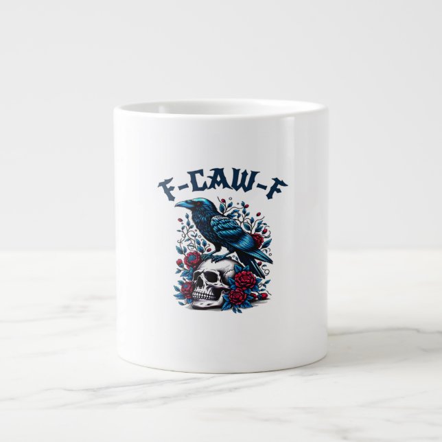 Caneca De Café Grande F-Caw-F Gothic Crow Raven Skull Classic (Frente)