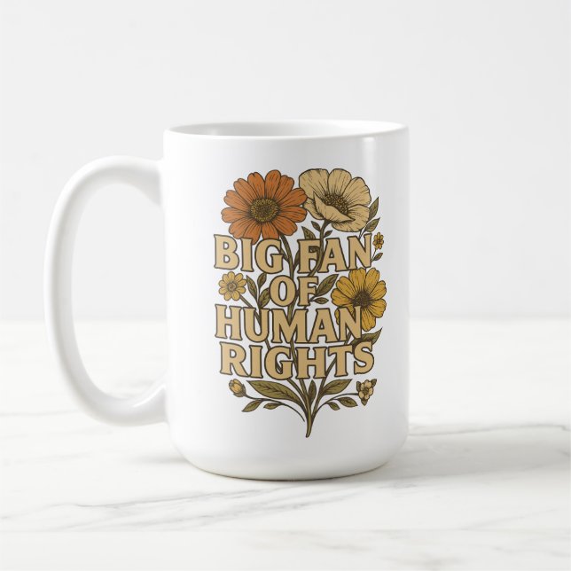 Caneca De Café Grande Fã dos Direitos Humanos – Declaração Floral (Esquerda)