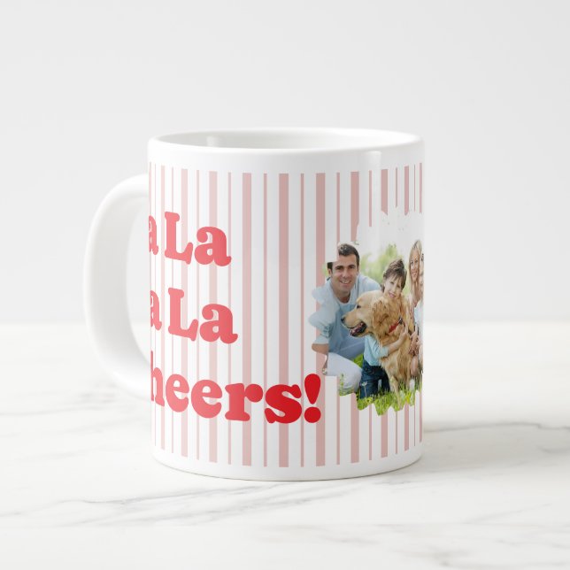 Caneca De Café Grande Fa La La Cheers Christmas Party Striped (Frente Esquerda)