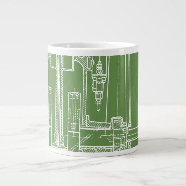 Caneca De Café Grande FaB MeChaNiCal DrAwinG BlUEpRiNT gReeN AnD WhITe! (Frente)