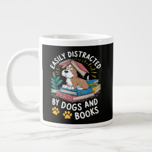 Caneca De Café Grande Facilmente Distraído por Cães e Livros Pets Divert