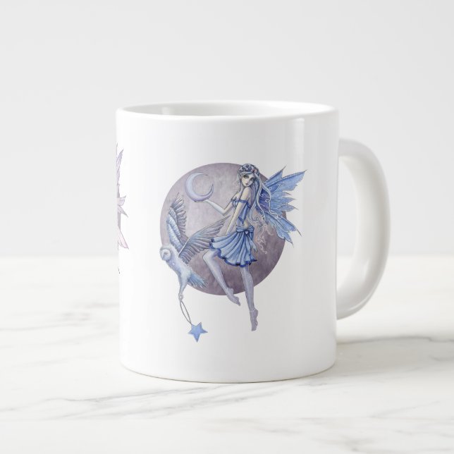 Caneca De Café Grande Fadas da Lua Azul e Roxo Periwinkle (Frente Esquerda)