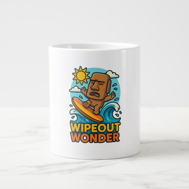 Caneca De Café Grande Falha no Surf Wipeout Moai Chibi (Frente)