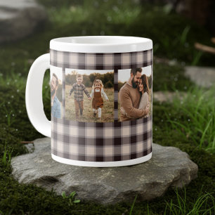 Caneca De Café Grande Família de Plaid Buffalo Rústico Foto Marrom 5 Ima