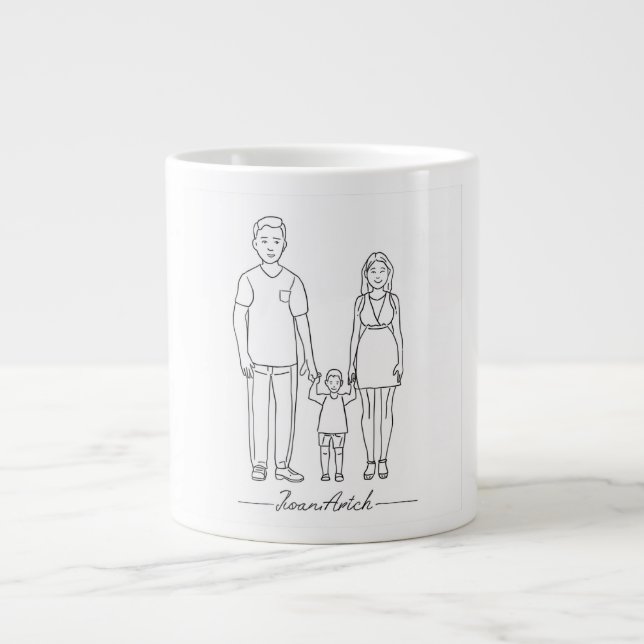 Caneca De Café Grande Família Personalizada de Arte Personalizada de Lin (Frente)