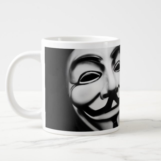 Caneca De Café Grande Famoso sorriso de hacker anônimo (Esquerda)