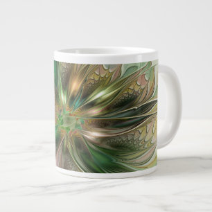 Caneca De Café Grande Fantasia Abstrata Moderna Colorida Floral Fractal