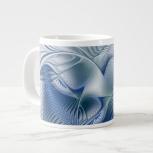 Caneca De Café Grande Fantasia Dinâmica Tons Azuis Arte Fractal Abstrata