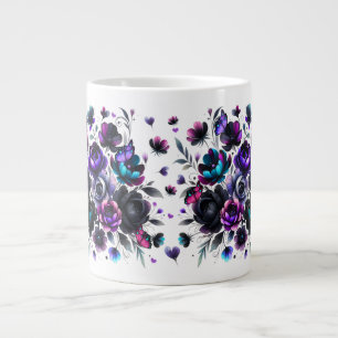 Caneca De Café Grande Fantasia Floral Brilhante e Escura com Borboletas