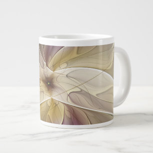 Caneca De Café Grande Fantasia Floral, Dourada, Abstrato de Gato, Arte F