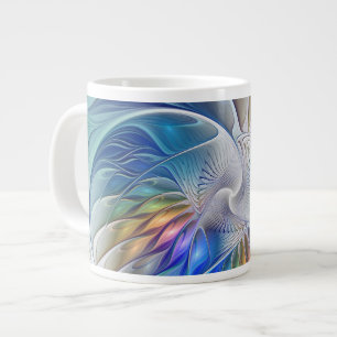 Caneca De Café Grande Fantasia Floral, Flor Abstracta Colorida Fractal