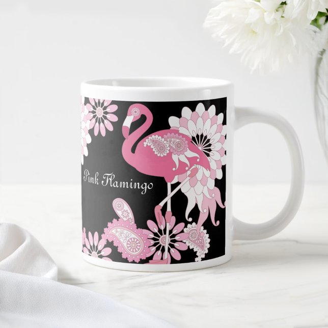 Caneca De Café Grande Fantasia Moderno Flamingo Rosa Preto (Criador carregado)