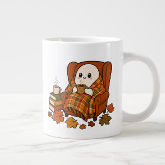 Caneca De Café Grande Fantasma Aconchegante de Outono com Café | Leitura