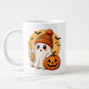 Caneca De Café Grande Fantasma Bebendo Café Gelado com Abóbora de Hallow