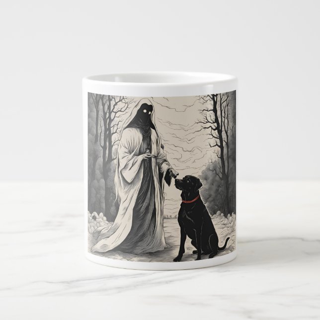 Caneca De Café Grande Fantasma e cão negro halloween 2024 (Frente)