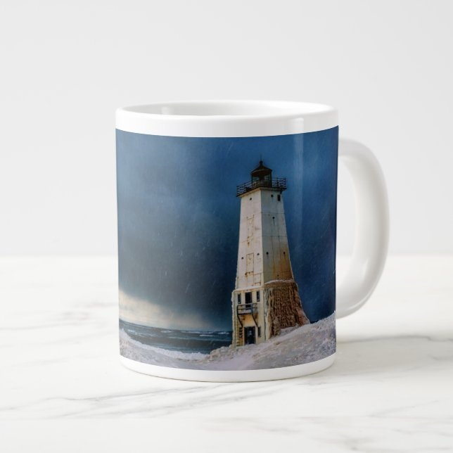 Caneca De Café Grande Faróis | Lago Frankfort Lighthouse Michigan (Frente Esquerda)