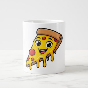 Caneca De Café Grande Fatia de Pizza Feliz e Divertida com Queijo Elásti