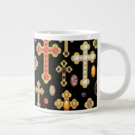 Caneca De Café Grande Faux Birthstone Croses and Loose Gems on Black
