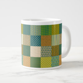 Caneca De Café Grande Faux Patchwork, Earth Colors: Jumbo Coffee Mug
