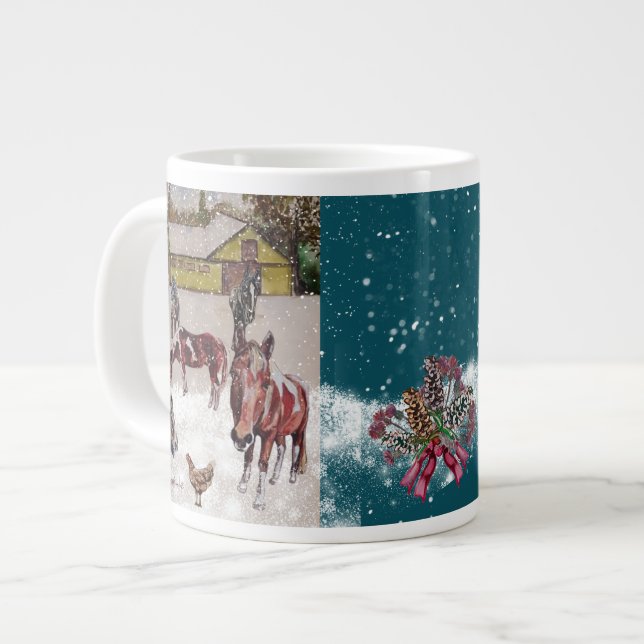 Caneca De Café Grande Fazenda das colinas ocidentais de inverno (cavalos (Frente Esquerda)