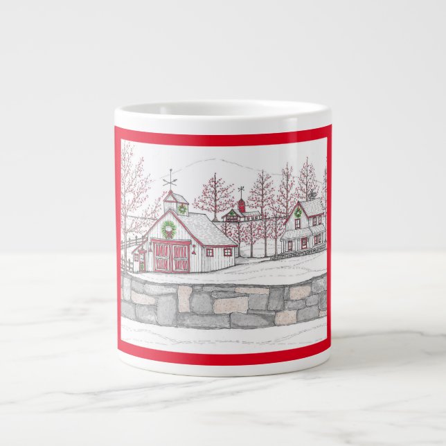 Caneca De Café Grande Fazenda de Natal Jumbo Mug com Vermelho (Frente)