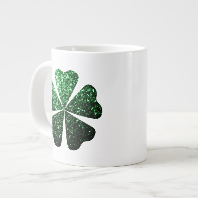 Caneca De Café Grande Fechos de Shamrock brilhando verde-escuro (Frente Esquerda)
