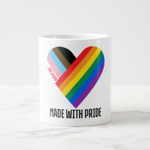 Caneca De Café Grande Feito Com Orgulho Coração Arco-íris Personalizado