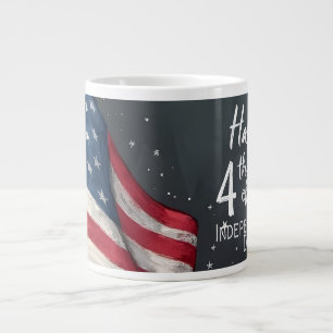 Caneca De Café Grande Feliz 4 de Julho Ilustração de Arte de Bandeira Vi