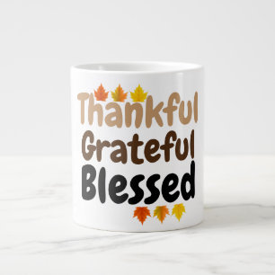 Caneca De Café Grande Feliz Ação de Graças, Grata, Abençoada