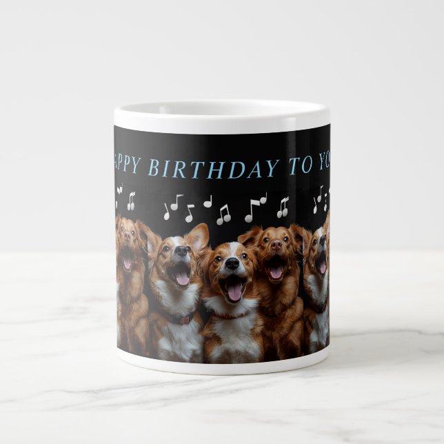 Caneca De Café Grande Feliz Aniversário Cachorro Cantando Bonito (Frente)