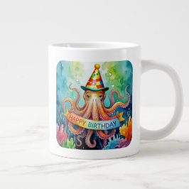 Caneca De Café Grande Feliz Aniversário Chapéu de Festa de Polvo Desenho