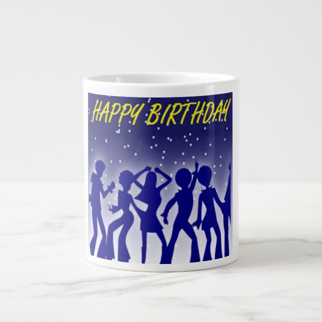 CANECA DE CAFÉ GRANDE "FELIZ ANIVERSÁRIO" DANÇAS DE DISCO (Frente)