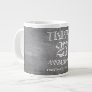 Caneca De Café Grande Feliz aniversário de 25 anos em quadro de giz