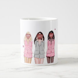Caneca De Café Grande Feliz aniversário ilustra garotas rosa