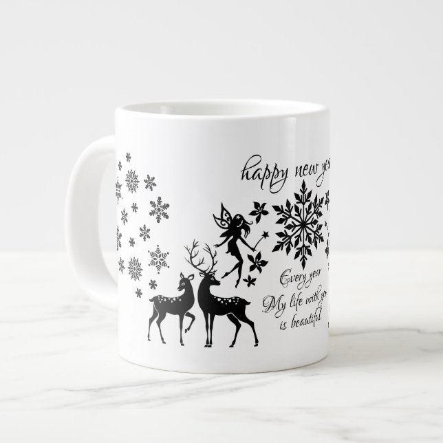 Caneca De Café Grande feliz ano novo (Frente Esquerda)