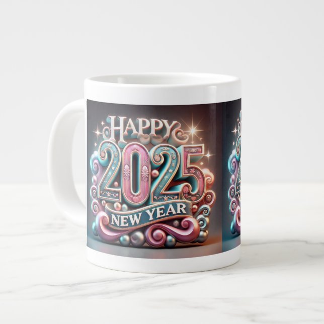Caneca De Café Grande Feliz ano novo 2025 Café Personalizar Mug Especiai (Frente Esquerda)