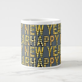 Caneca De Café Grande Feliz Ano Novo Amarelo-Gld
