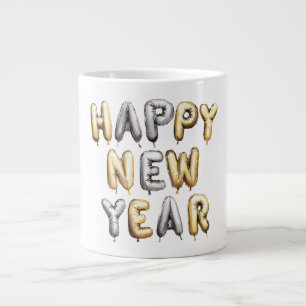 Caneca De Café Grande Feliz Ano Novo Cinza Dourado