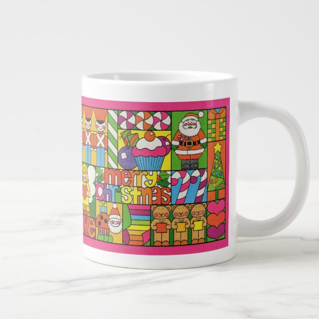 Caneca De Café Grande Feliz Colagem de Natal (Direita)