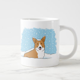 Caneca De Café Grande Feliz Corgi na Neve | Cachorro de férias de invern