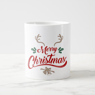 Caneca De Café Grande Feliz Design de Natal   Vermelho e Verde