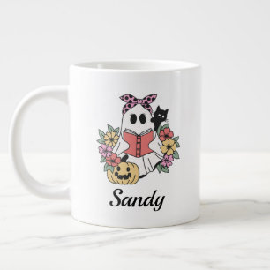 Caneca De Café Grande Feliz Dia das Bruxas floral doce fantasma monogram