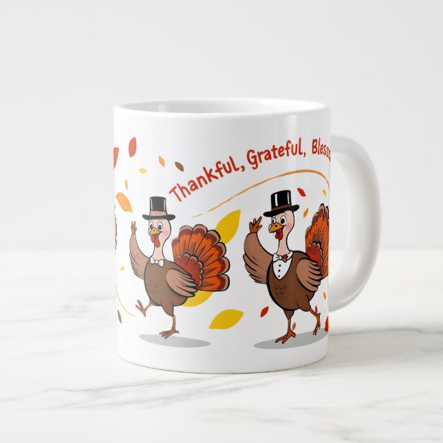 Caneca De Café Grande Feliz Dia de Ação de Graças Com Citações De Gratid (Frente Esquerda)