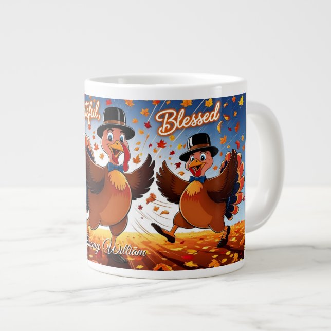 Caneca De Café Grande Feliz Dia de Ação de Graças da Turquia (Frente Esquerda)