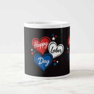 Caneca De Café Grande Feliz Dia do Trabalhador Corações Patrióticos Verm