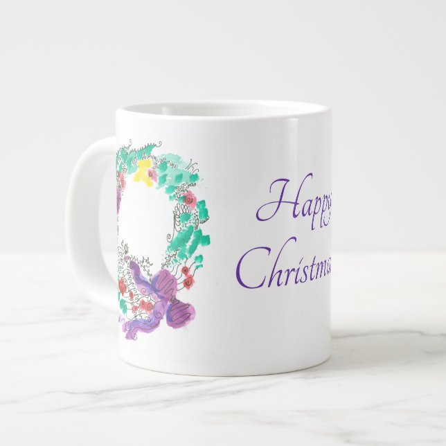 Caneca De Café Grande Feliz Frota de Natal com 2 Arcos (Frente Esquerda)