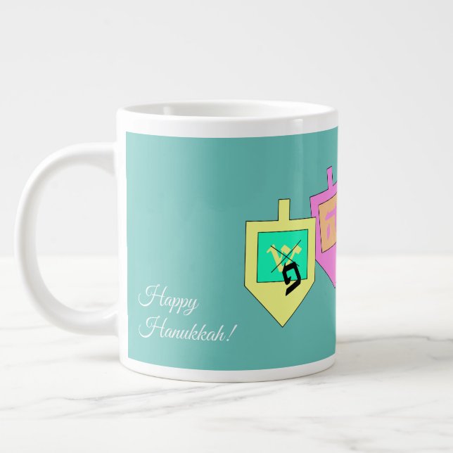 Caneca De Café Grande Feliz Hanukkah Hebraico (Esquerda)