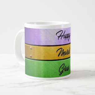 Caneca De Café Grande Feliz Mardi Gras roxo de ouro b