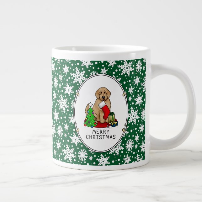 Caneca De Café Grande Feliz Natal 2 Goldendoodle (ouro vermelho) (Direita)