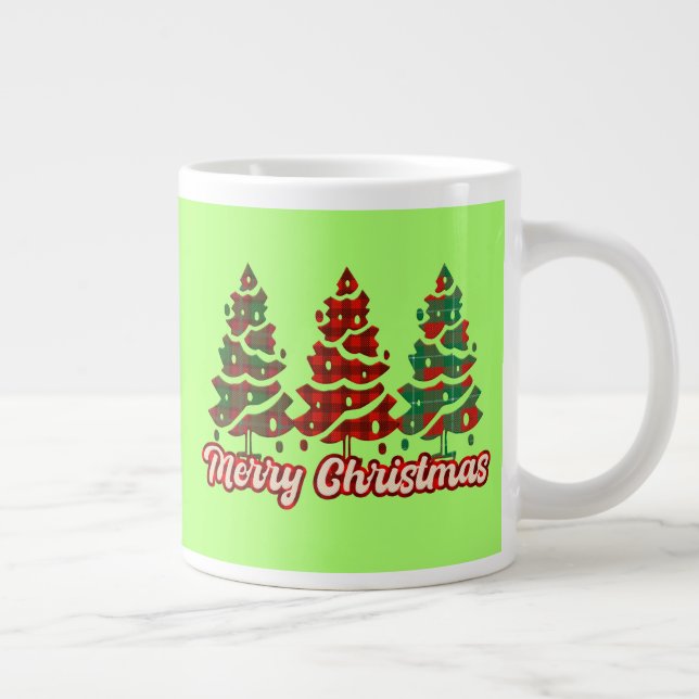 Caneca De Café Grande Feliz Natal Árvores Xadrez Búfalo Design-42019 (Direita)